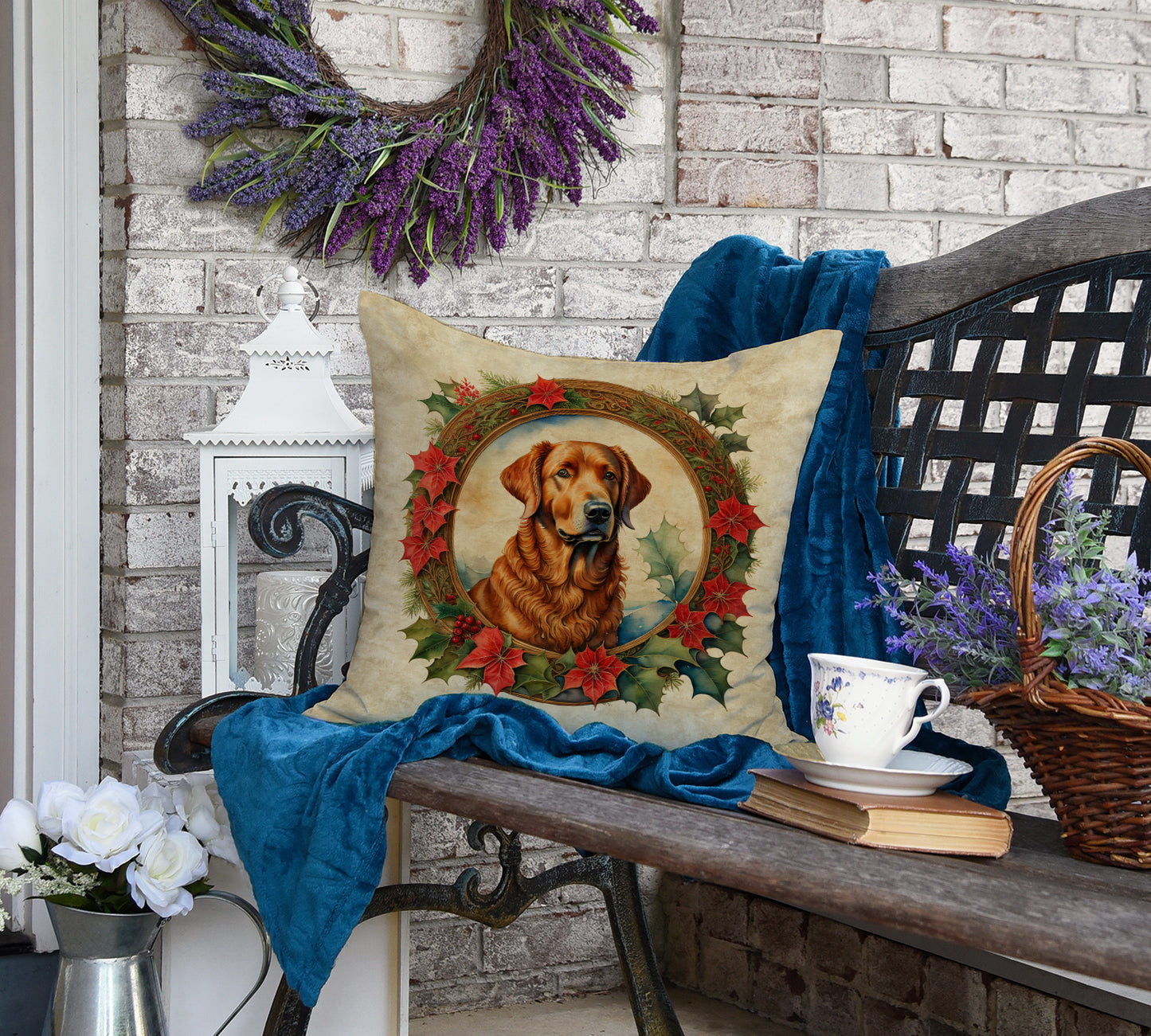 Chesapeake Bay Retriever Christmas Flowers Throw Pillow