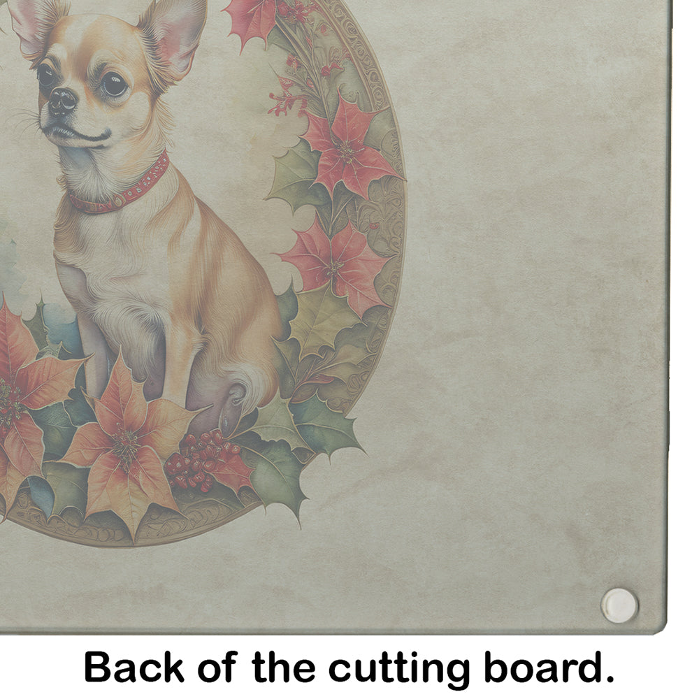 Chihuahua Christmas Flowers Glass Cutting Board