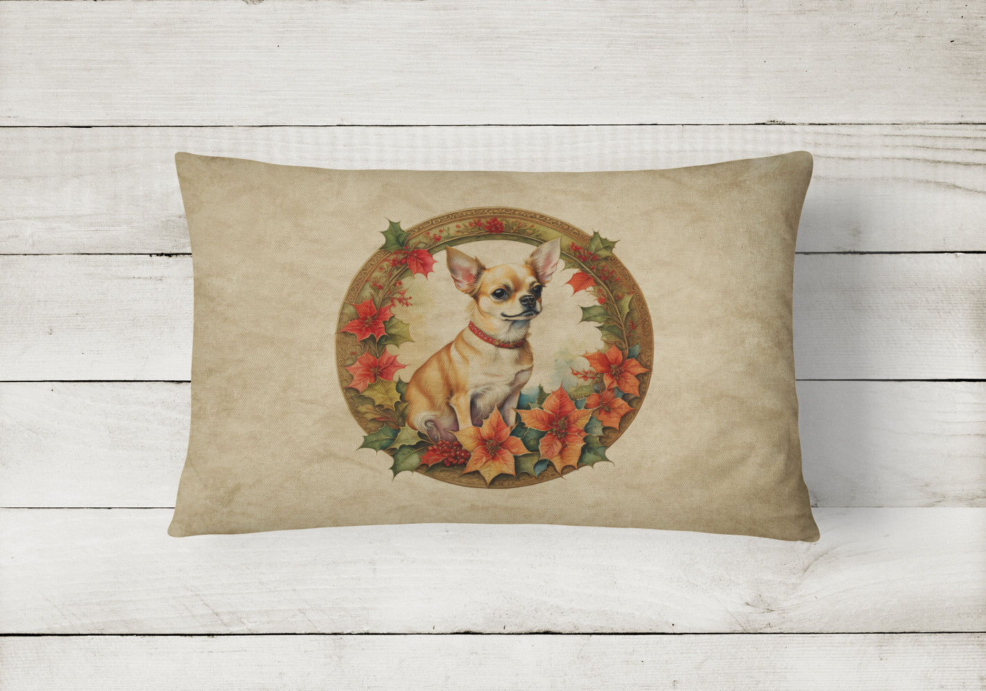 Chihuahua Christmas Flowers Throw Pillow