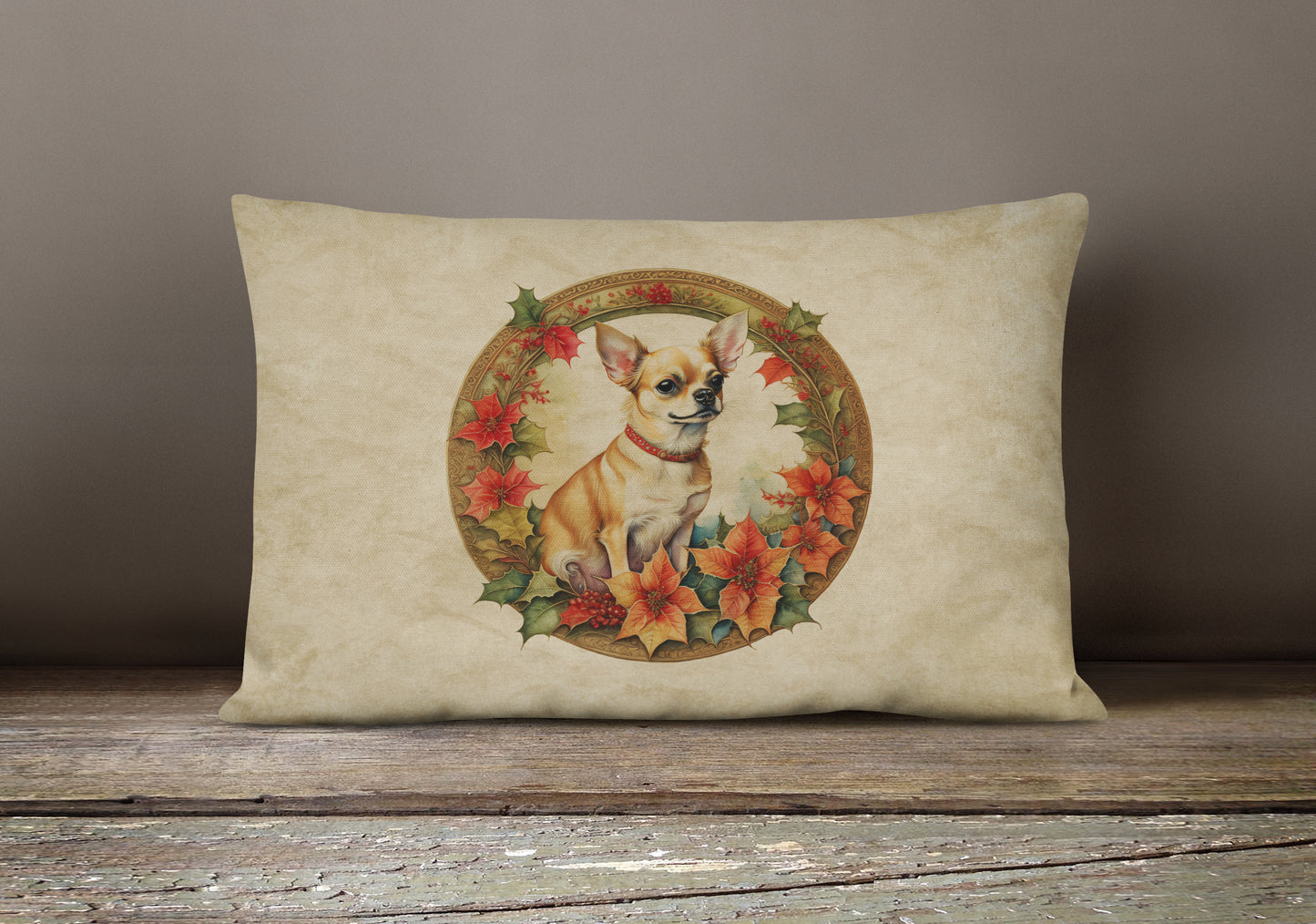 Chihuahua Christmas Flowers Throw Pillow