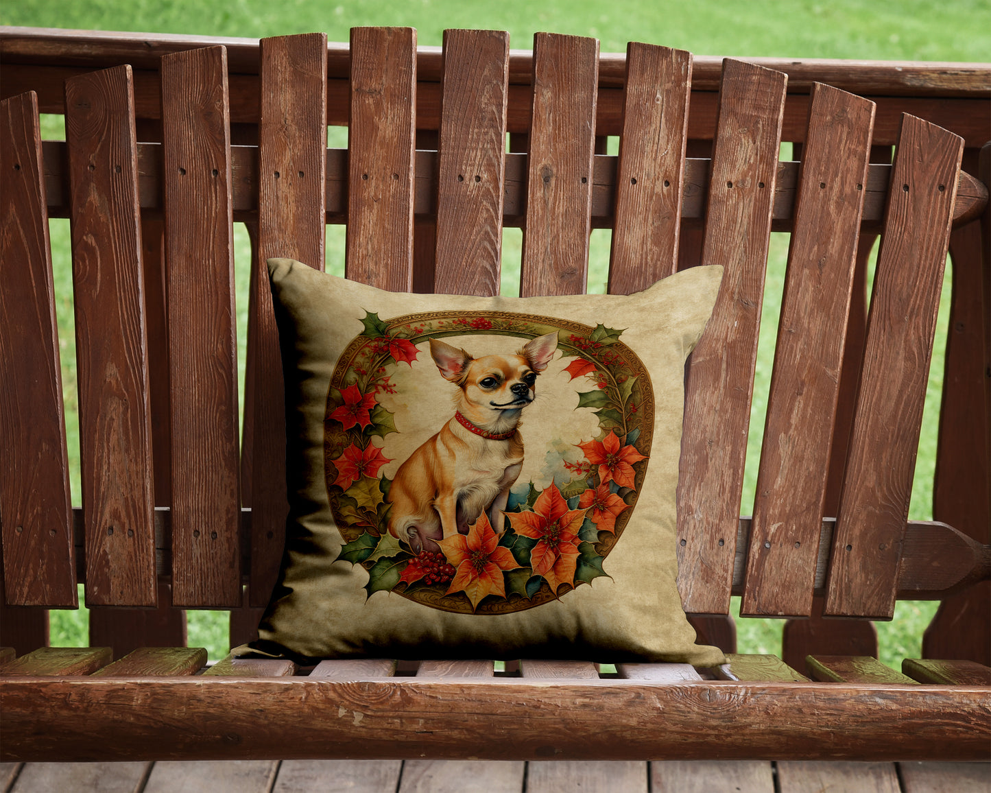 Chihuahua Christmas Flowers Throw Pillow