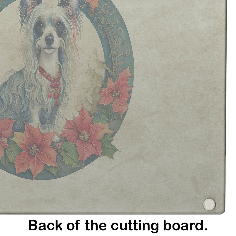 Chinese Crested Christmas Flowers Glass Cutting Board