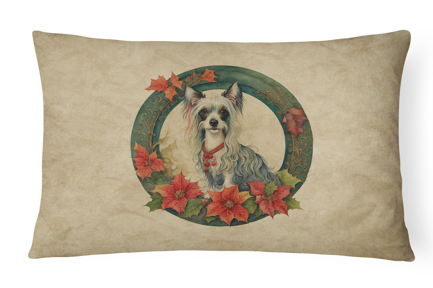 Buy this Chinese Crested Christmas Flowers Throw Pillow