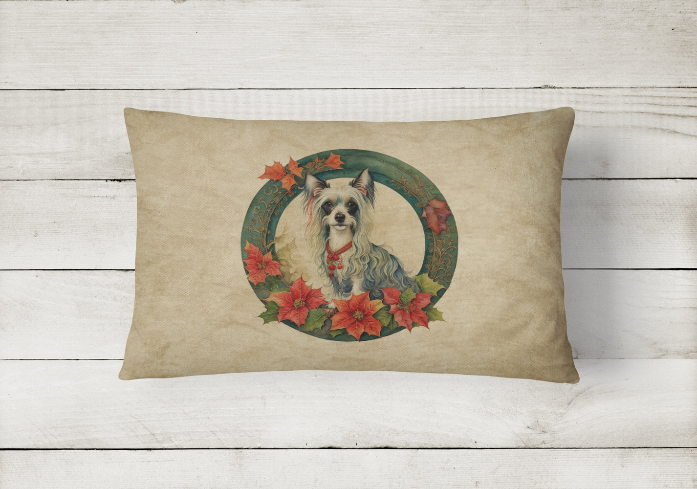 Chinese Crested Christmas Flowers Throw Pillow