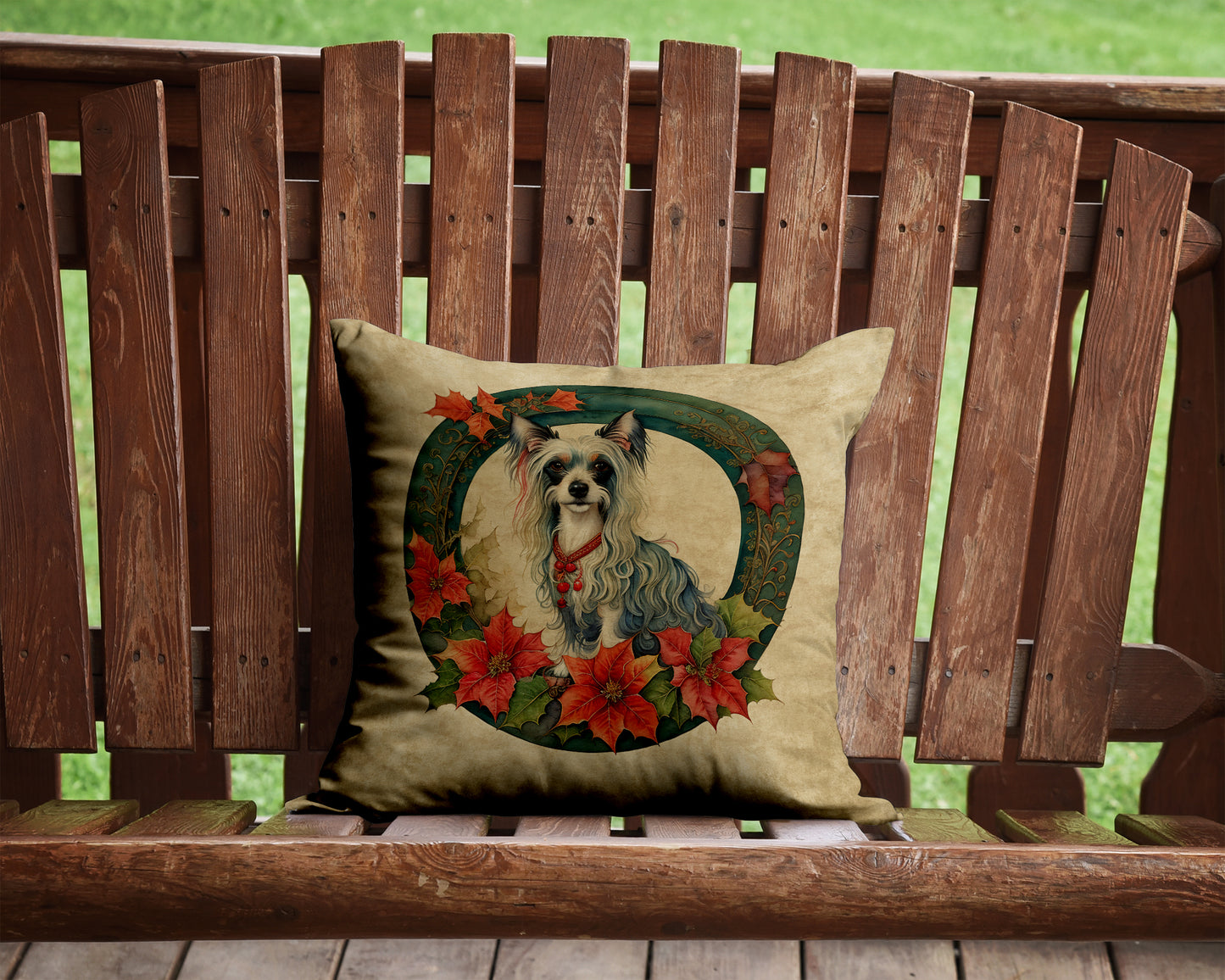 Chinese Crested Christmas Flowers Throw Pillow