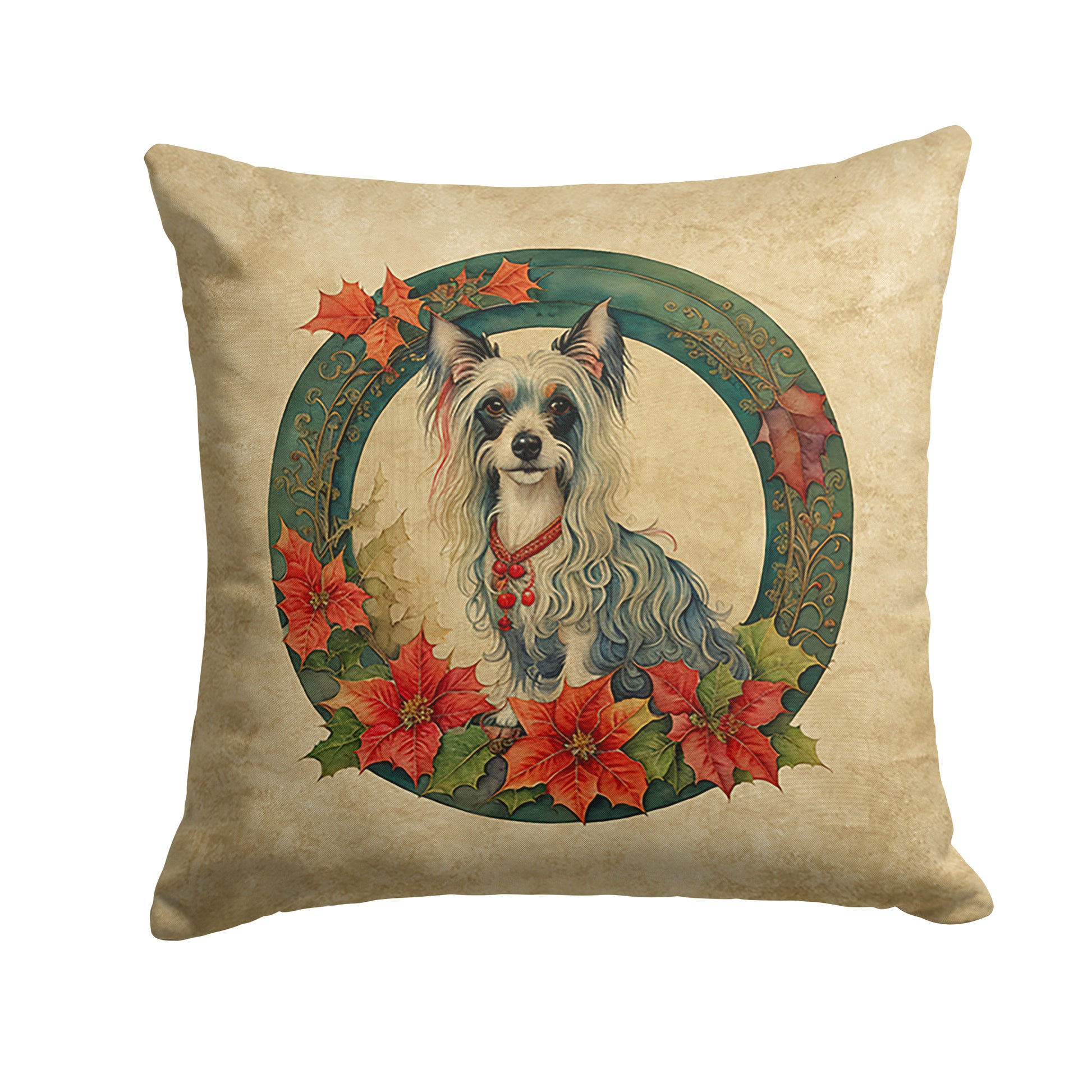 Buy this Chinese Crested Christmas Flowers Throw Pillow