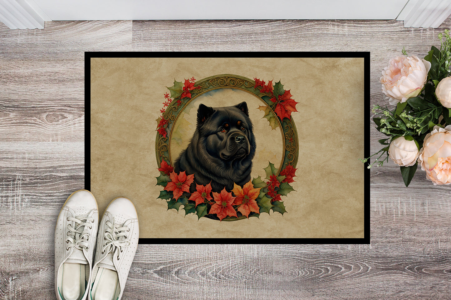 Chow Chow Christmas Flowers Doormat