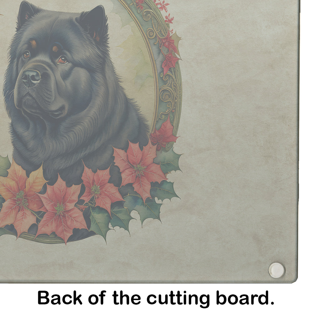 Chow Chow Christmas Flowers Glass Cutting Board