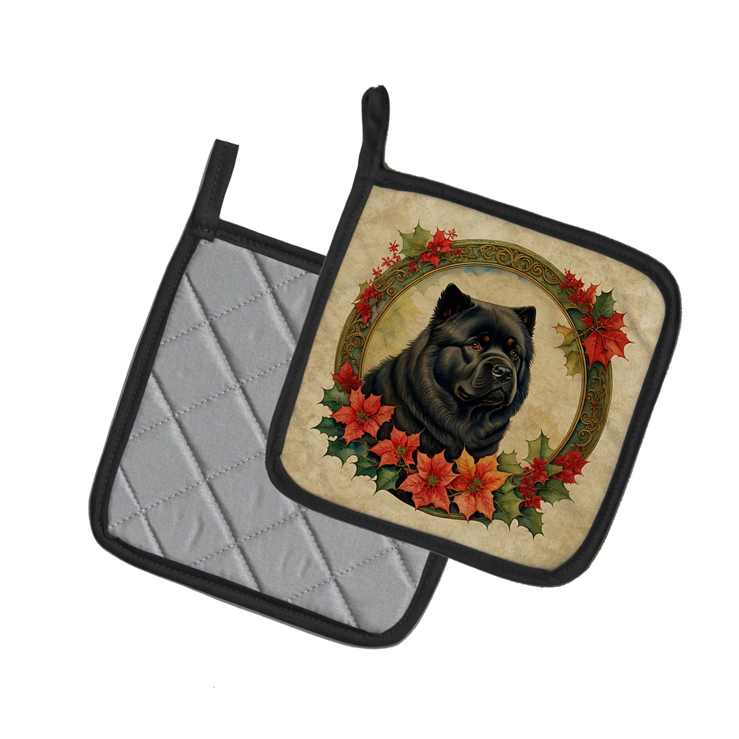 Chow Chow Christmas Flowers Pair of Pot Holders