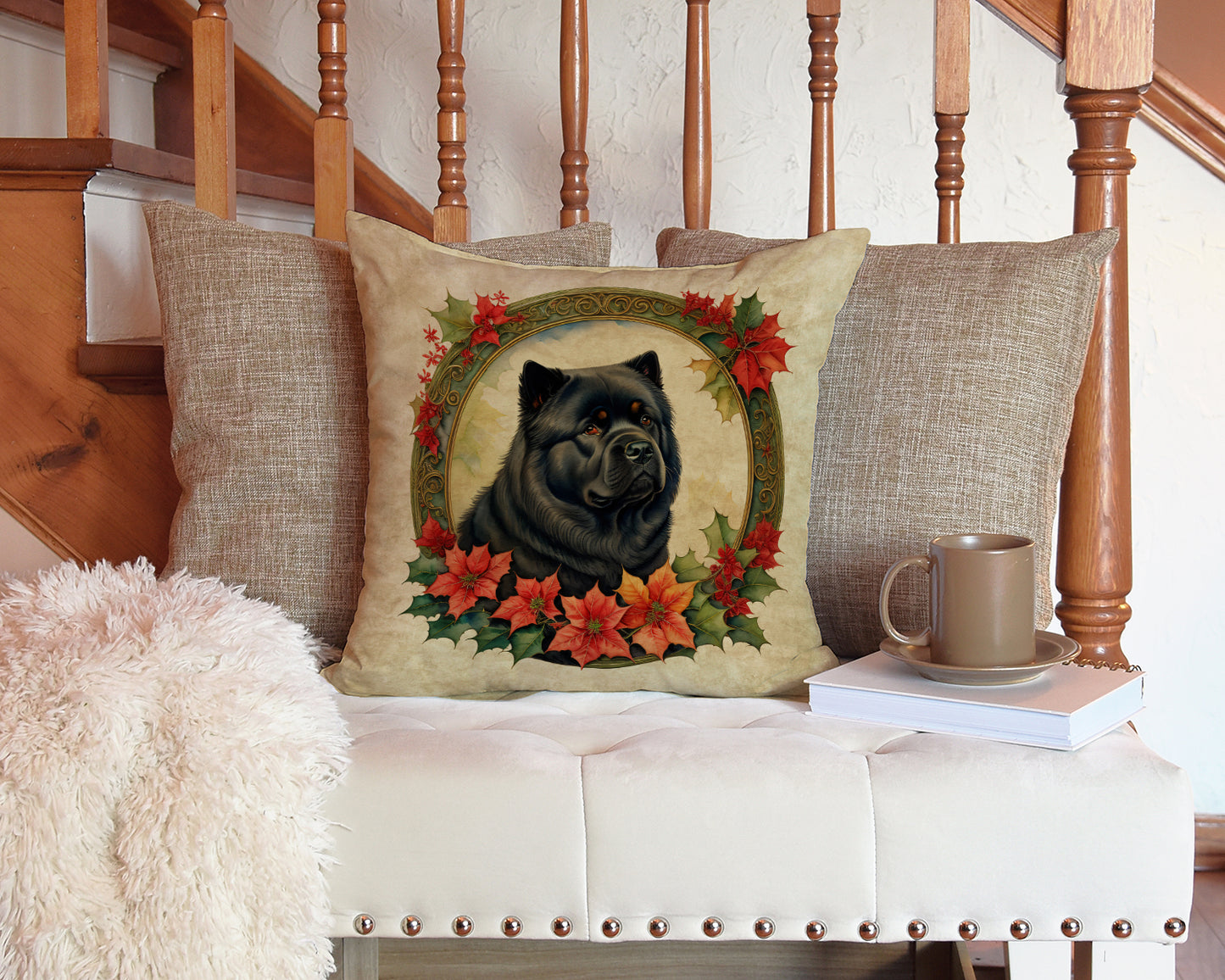 Chow Chow Christmas Flowers Throw Pillow