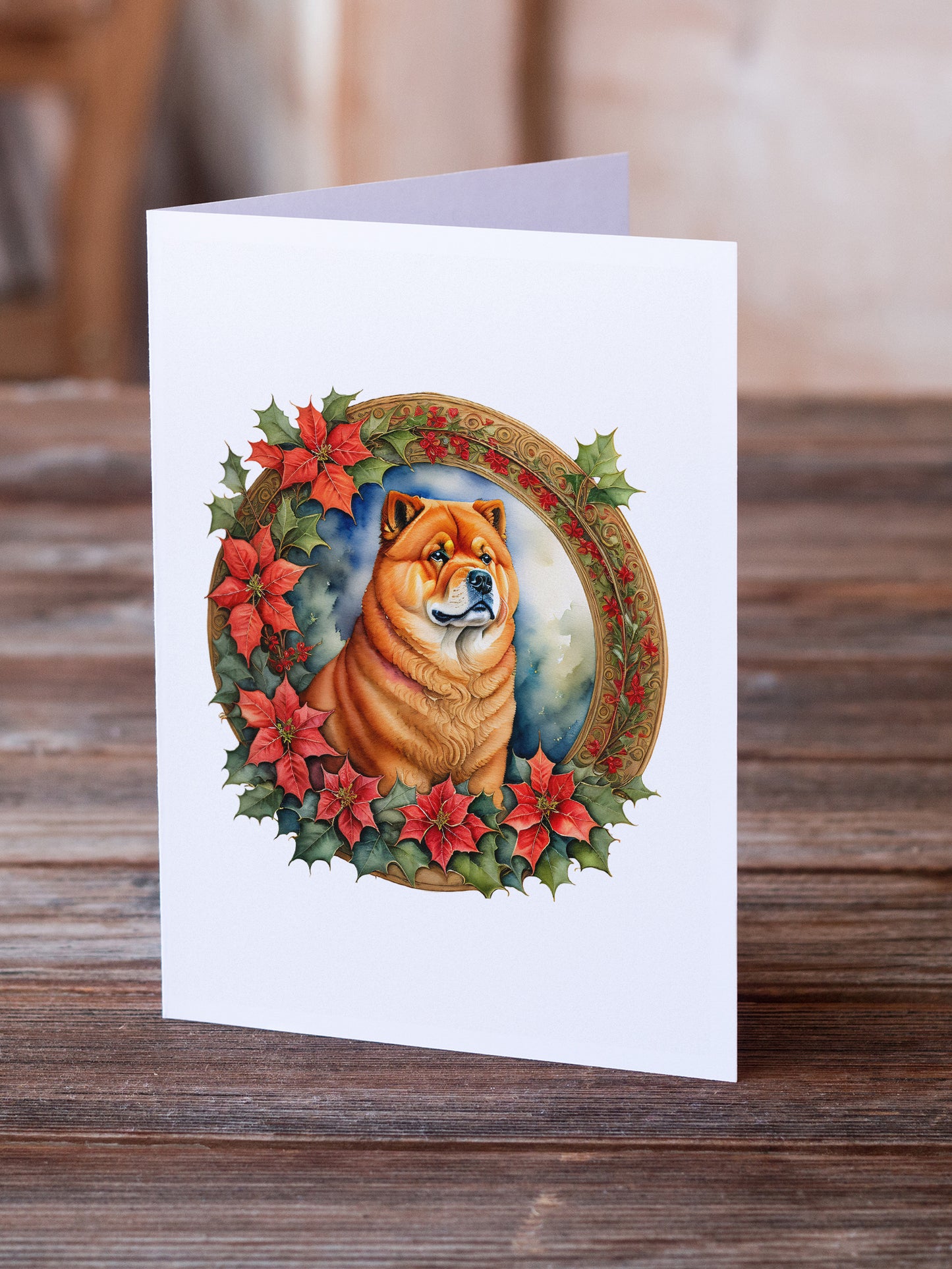 Chow Chow Christmas Flowers Greeting Cards Pack of 8