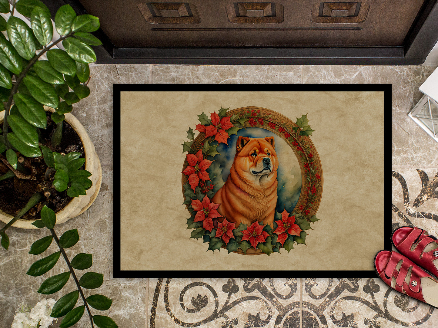 Chow Chow Christmas Flowers Doormat