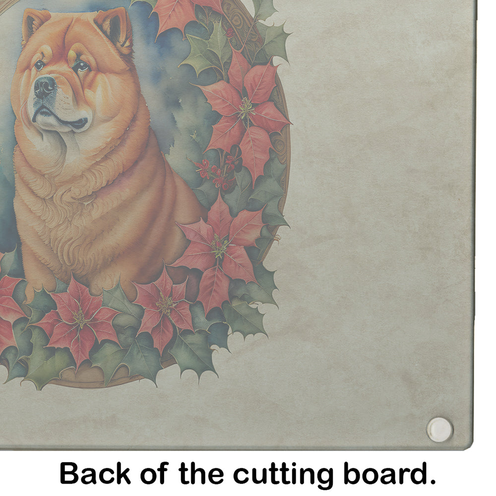 Chow Chow Christmas Flowers Glass Cutting Board