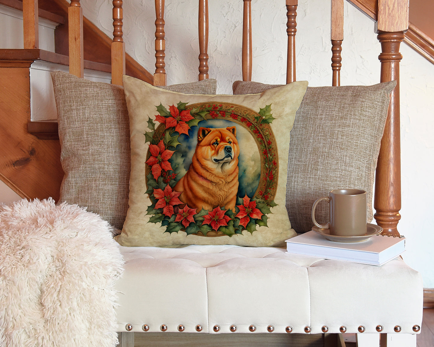 Chow Chow Christmas Flowers Throw Pillow