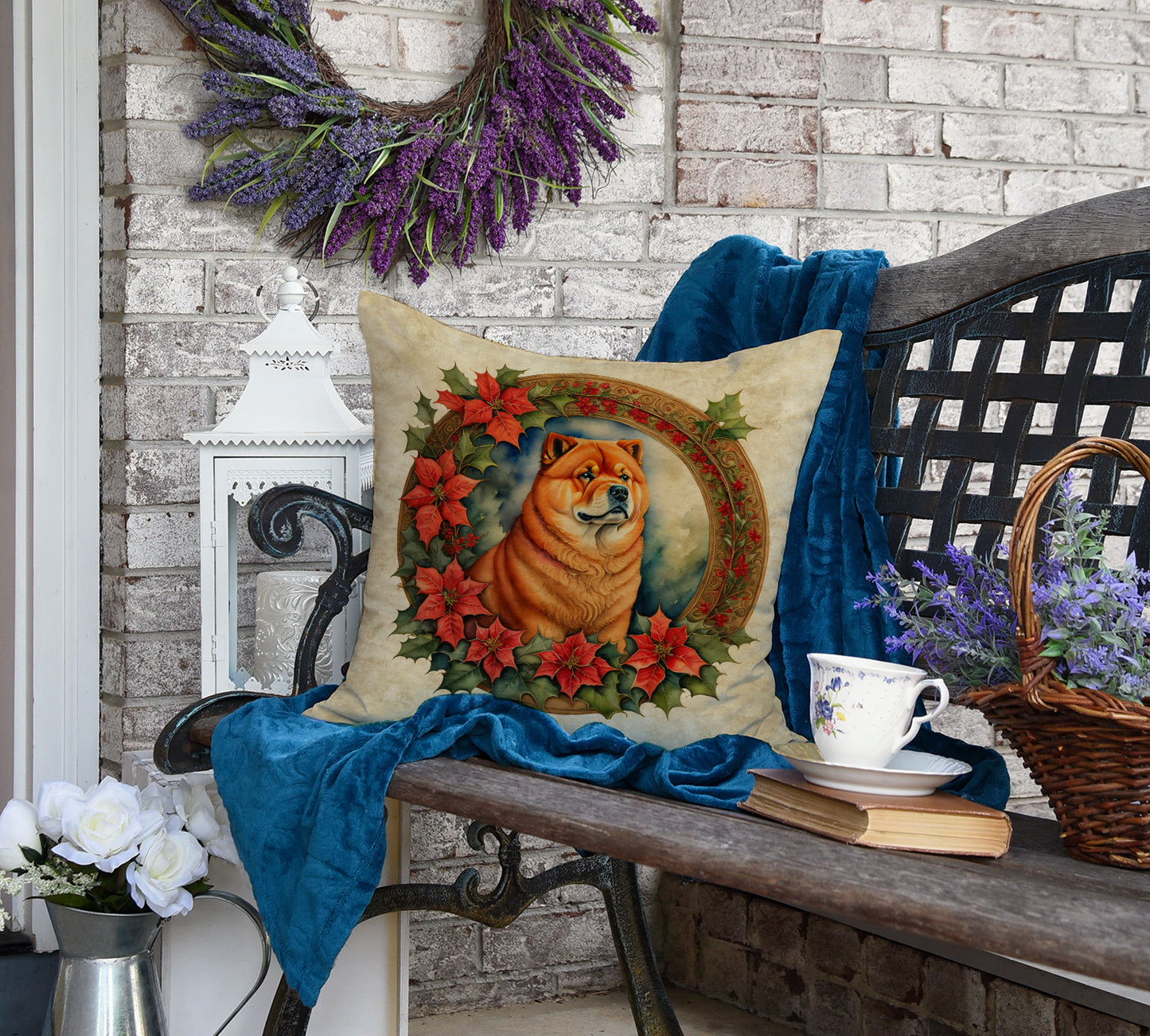 Chow Chow Christmas Flowers Throw Pillow