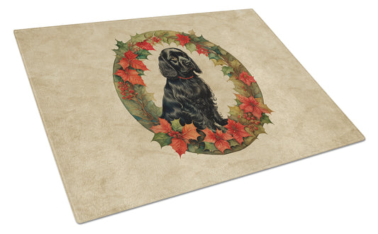 Buy this Cocker Spaniel Christmas Flowers Glass Cutting Board