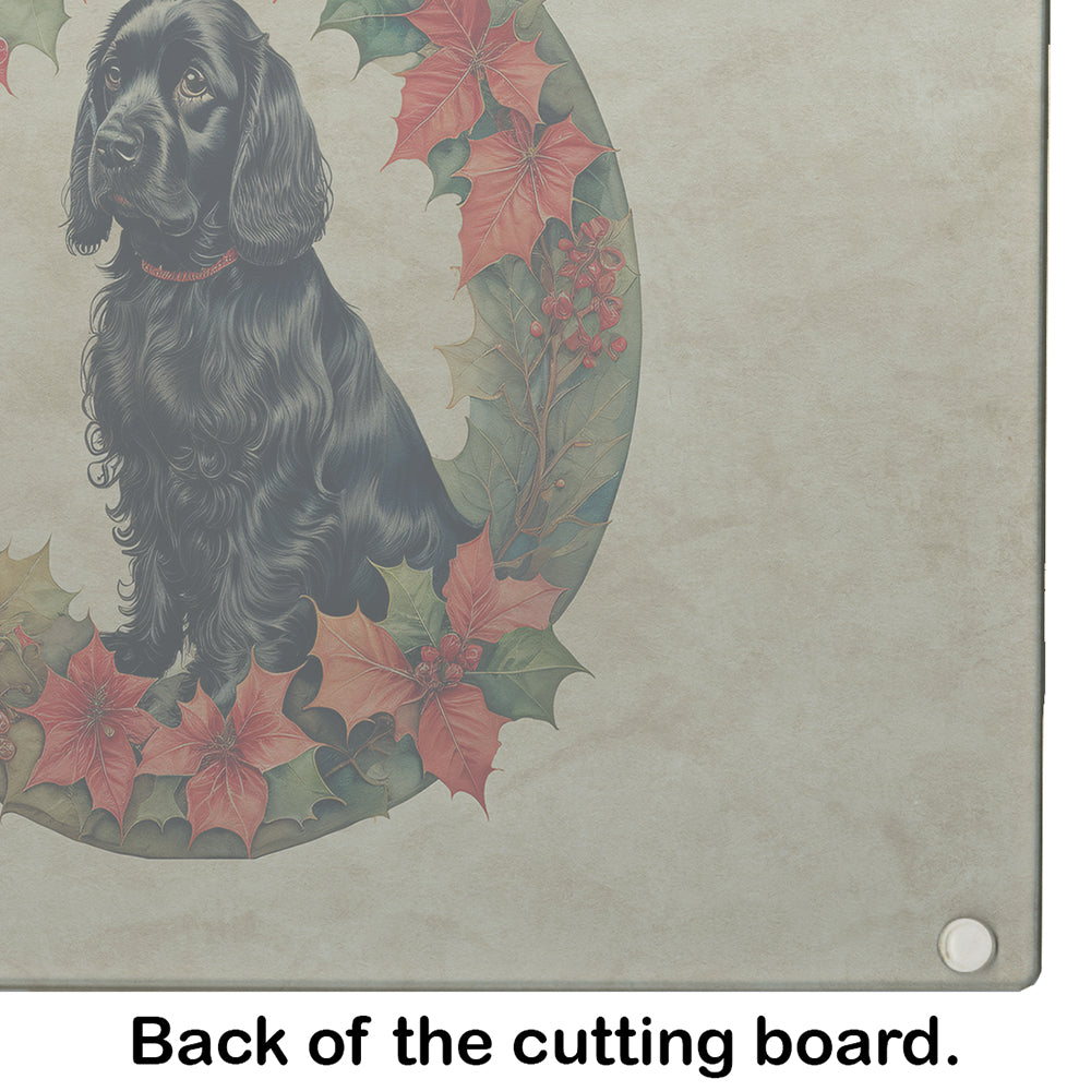 Cocker Spaniel Christmas Flowers Glass Cutting Board