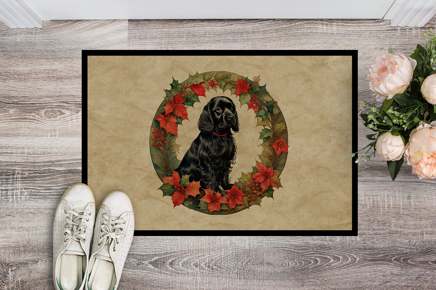 Cocker Spaniel Christmas Flowers Doormat