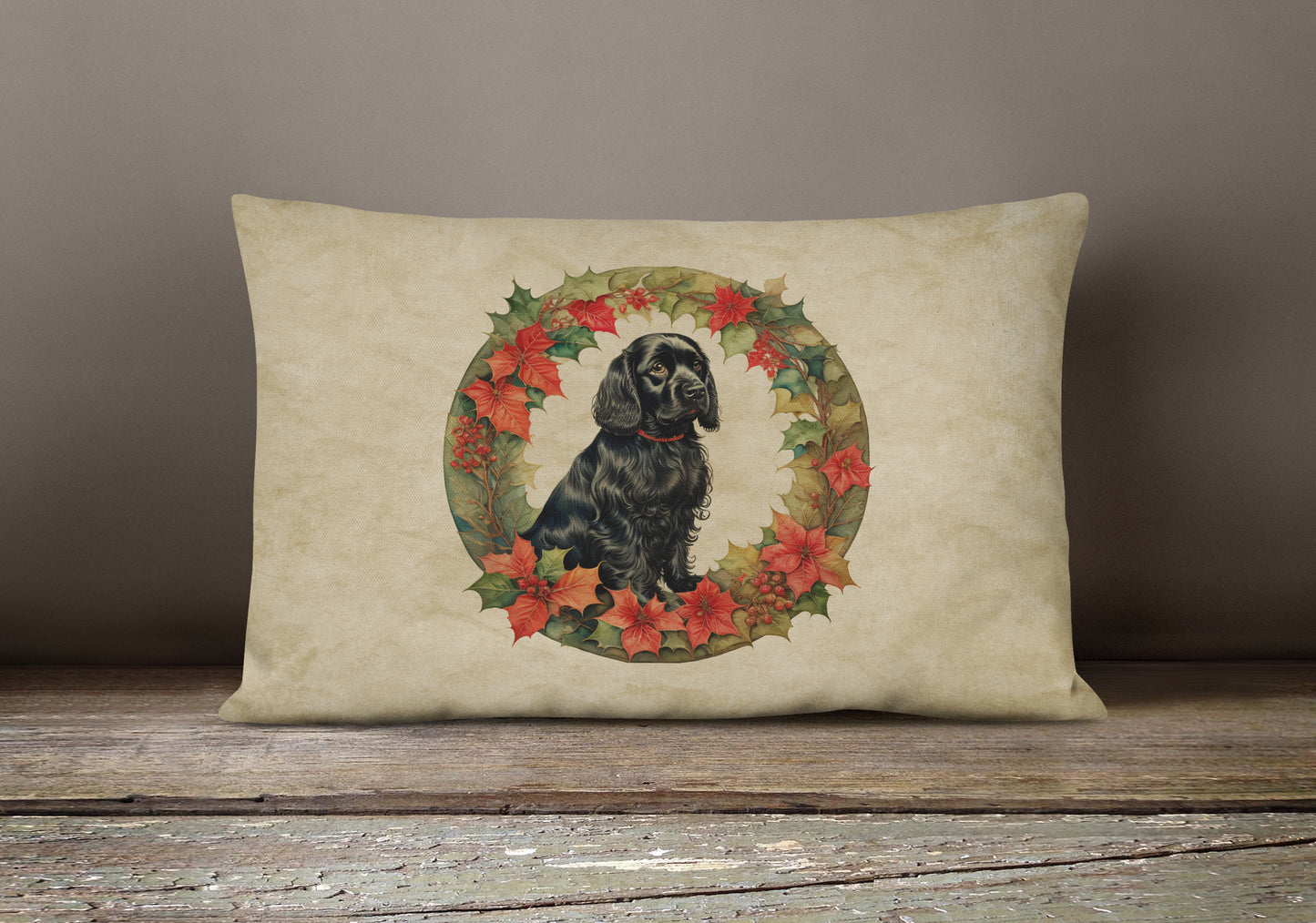 Cocker Spaniel Christmas Flowers Throw Pillow