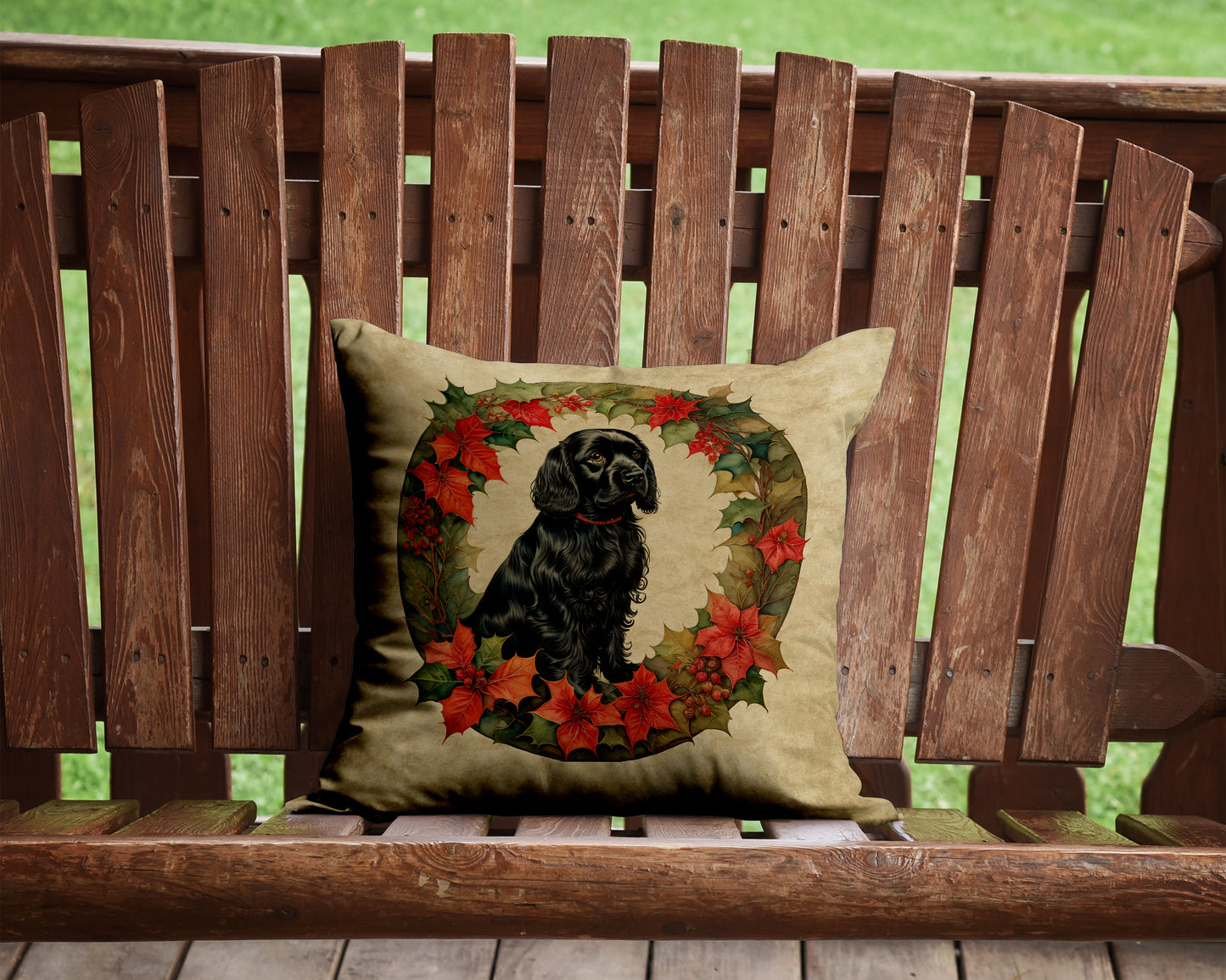 Cocker Spaniel Christmas Flowers Throw Pillow