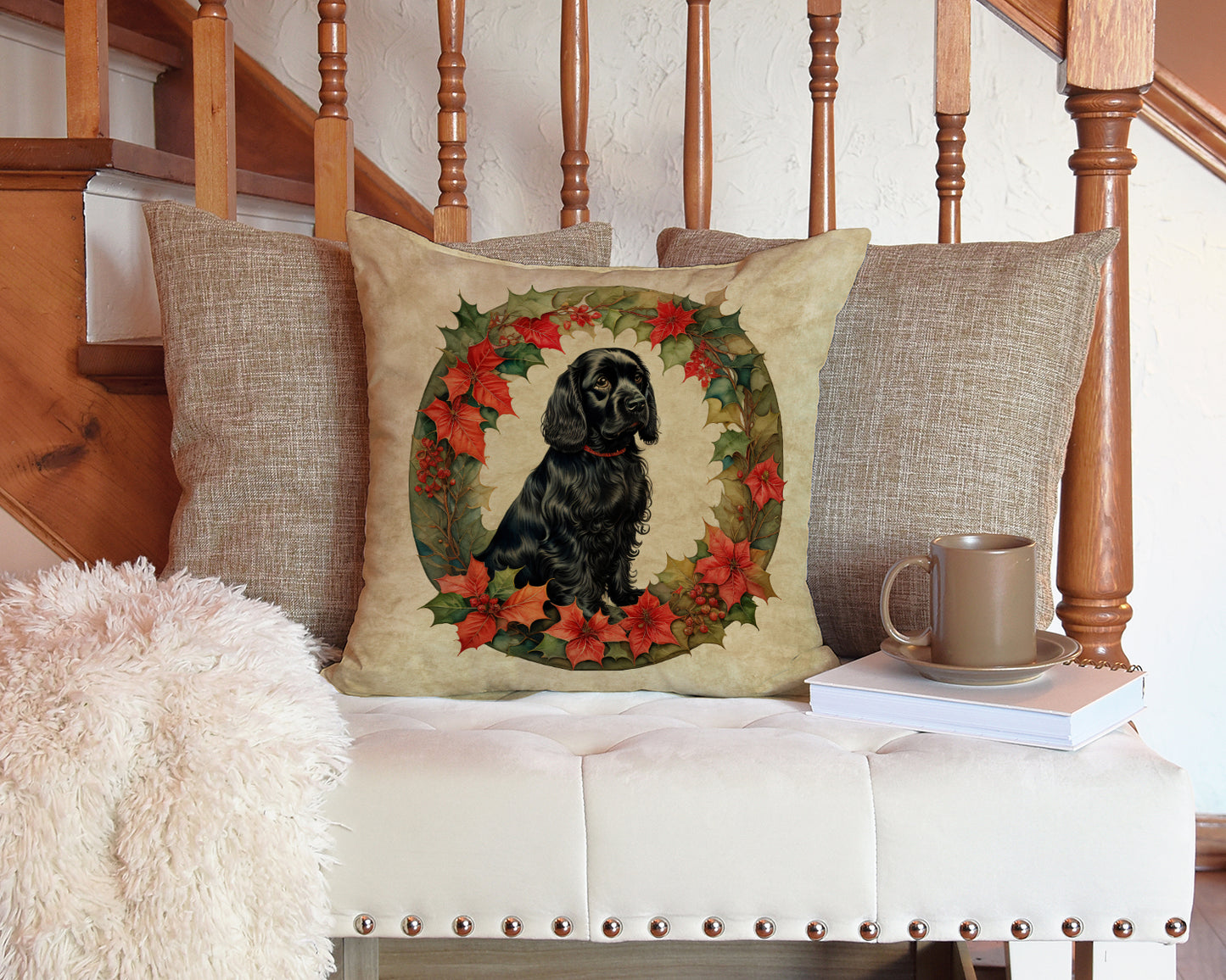 Cocker Spaniel Christmas Flowers Throw Pillow