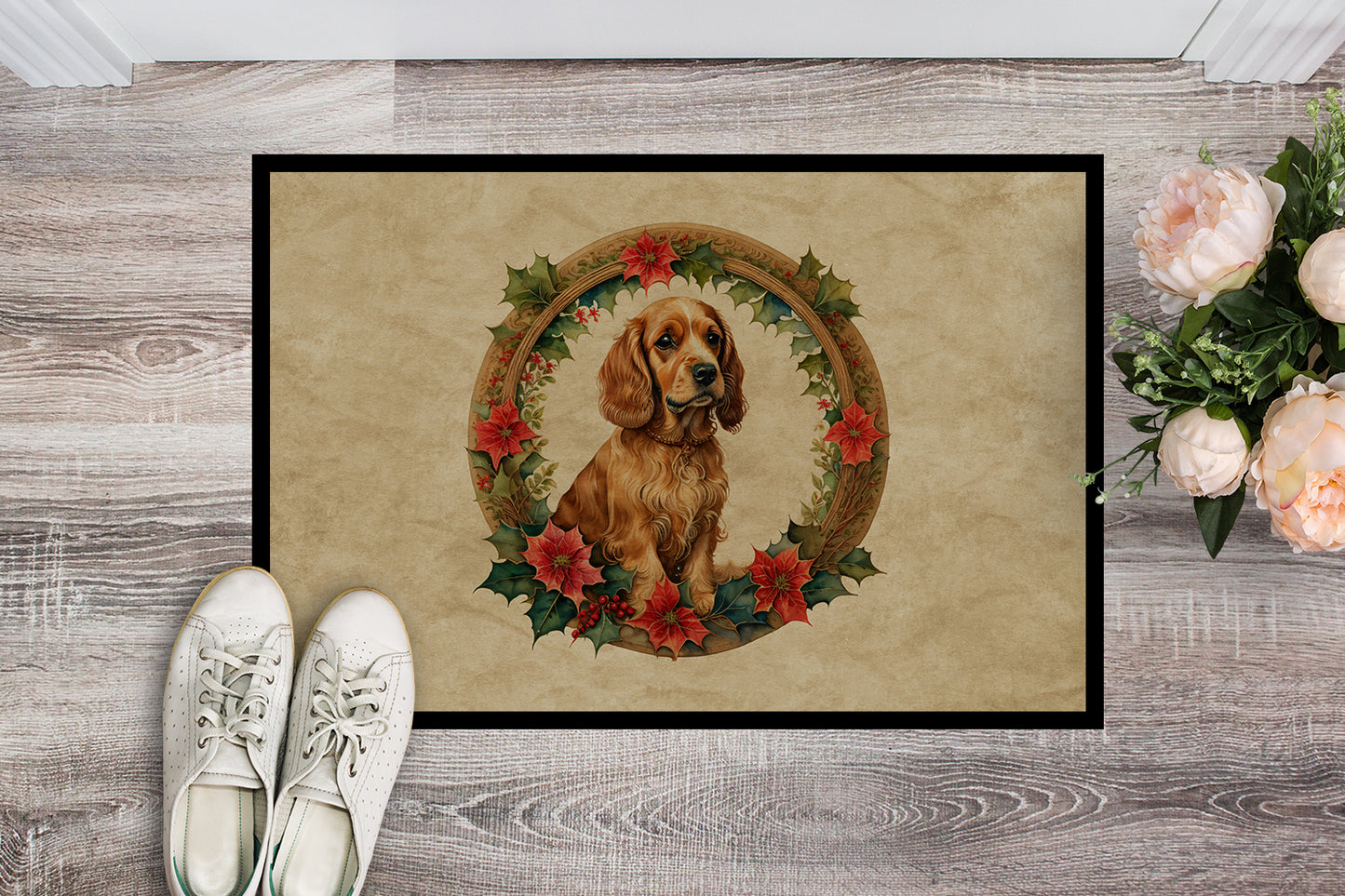 Cocker Spaniel Christmas Flowers Doormat