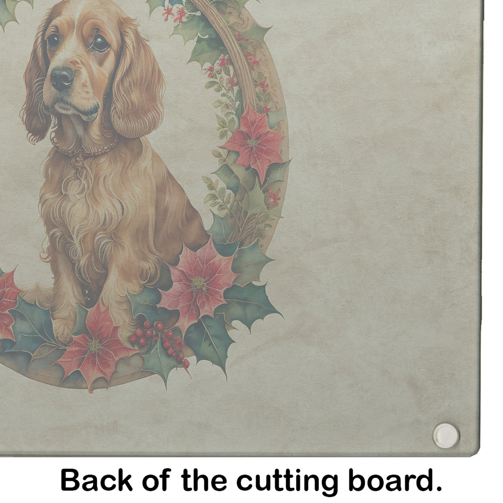 Cocker Spaniel Christmas Flowers Glass Cutting Board