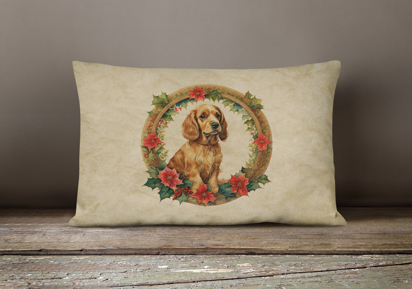 Cocker Spaniel Christmas Flowers Throw Pillow