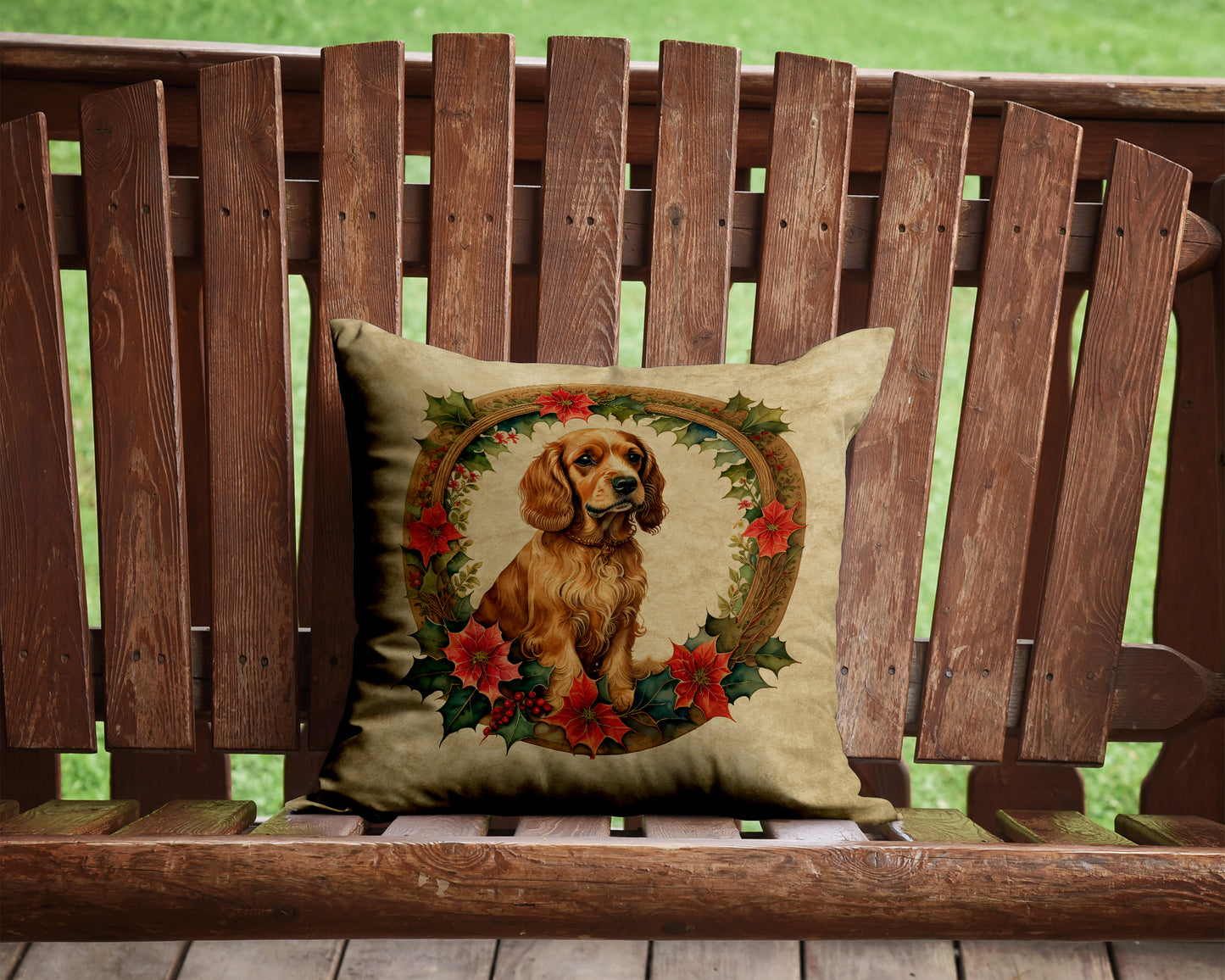 Cocker Spaniel Christmas Flowers Throw Pillow