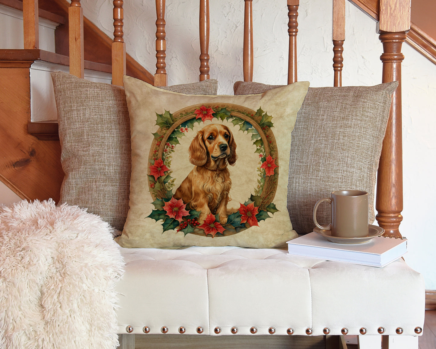 Cocker Spaniel Christmas Flowers Throw Pillow