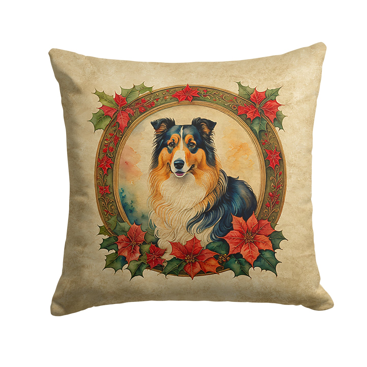 Buy this Collie Christmas Flowers Throw Pillow