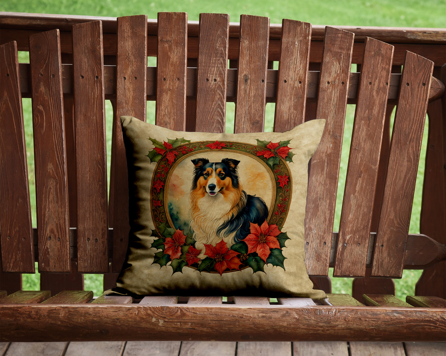 Collie Christmas Flowers Throw Pillow