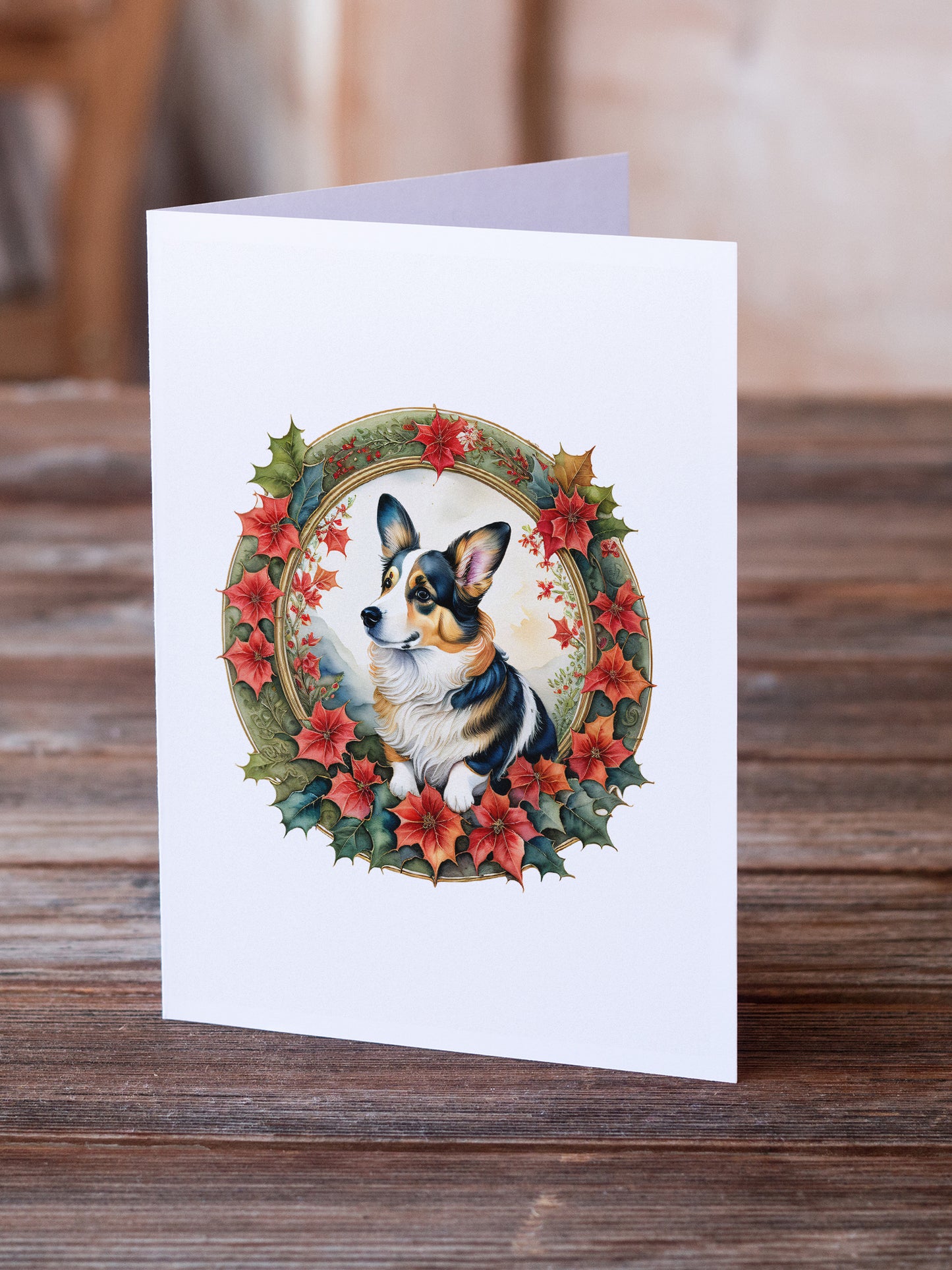 Corgi Christmas Flowers Greeting Cards Pack of 8