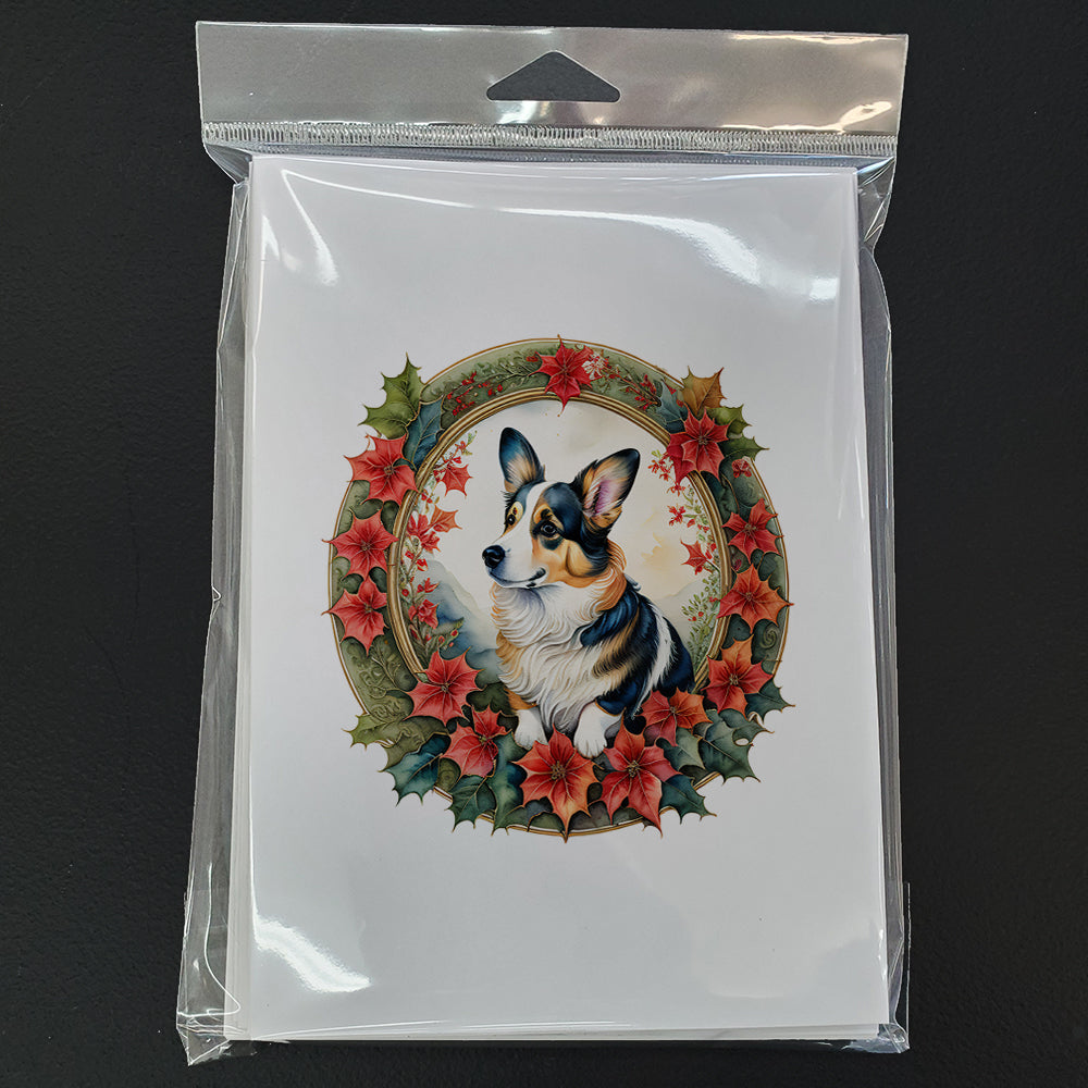 Corgi Christmas Flowers Greeting Cards Pack of 8