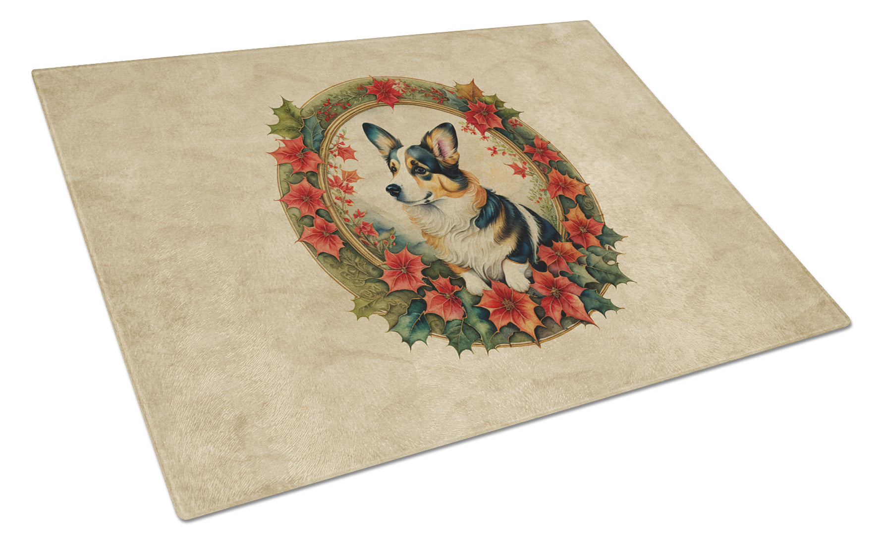 Buy this Corgi Christmas Flowers Glass Cutting Board