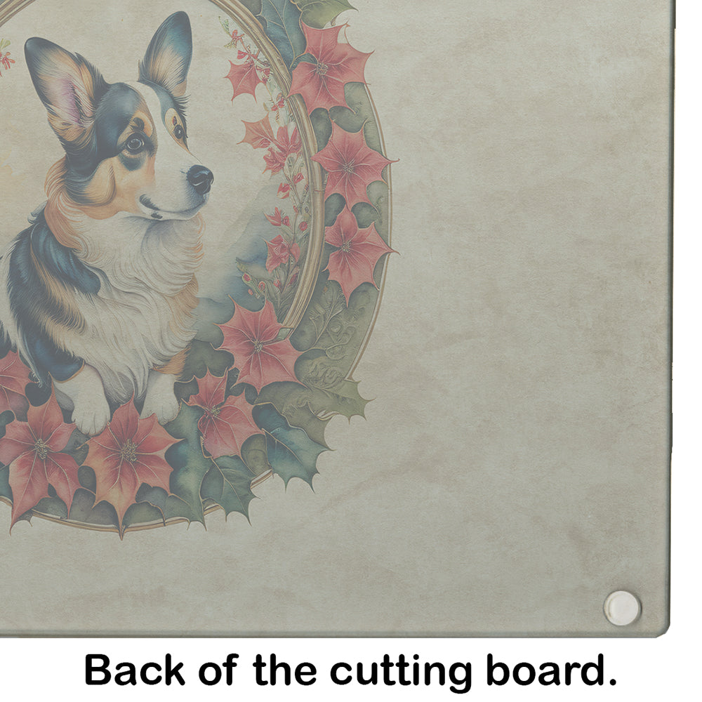 Corgi Christmas Flowers Glass Cutting Board