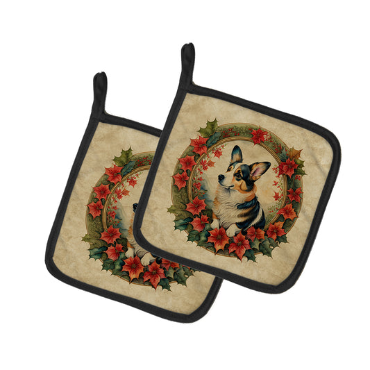 Buy this Corgi Christmas Flowers Pair of Pot Holders