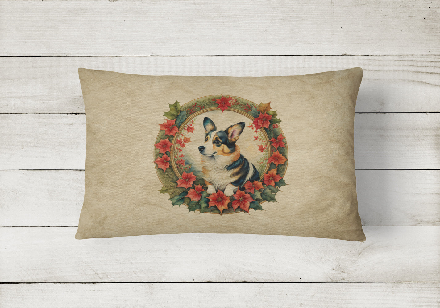 Corgi Christmas Flowers Throw Pillow