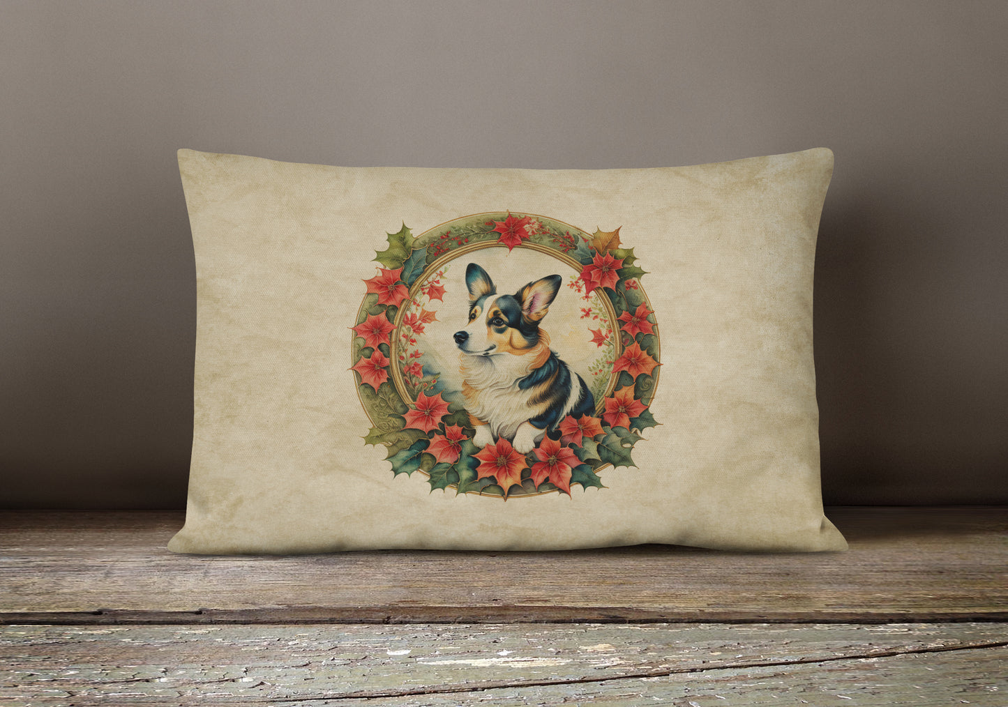 Corgi Christmas Flowers Throw Pillow