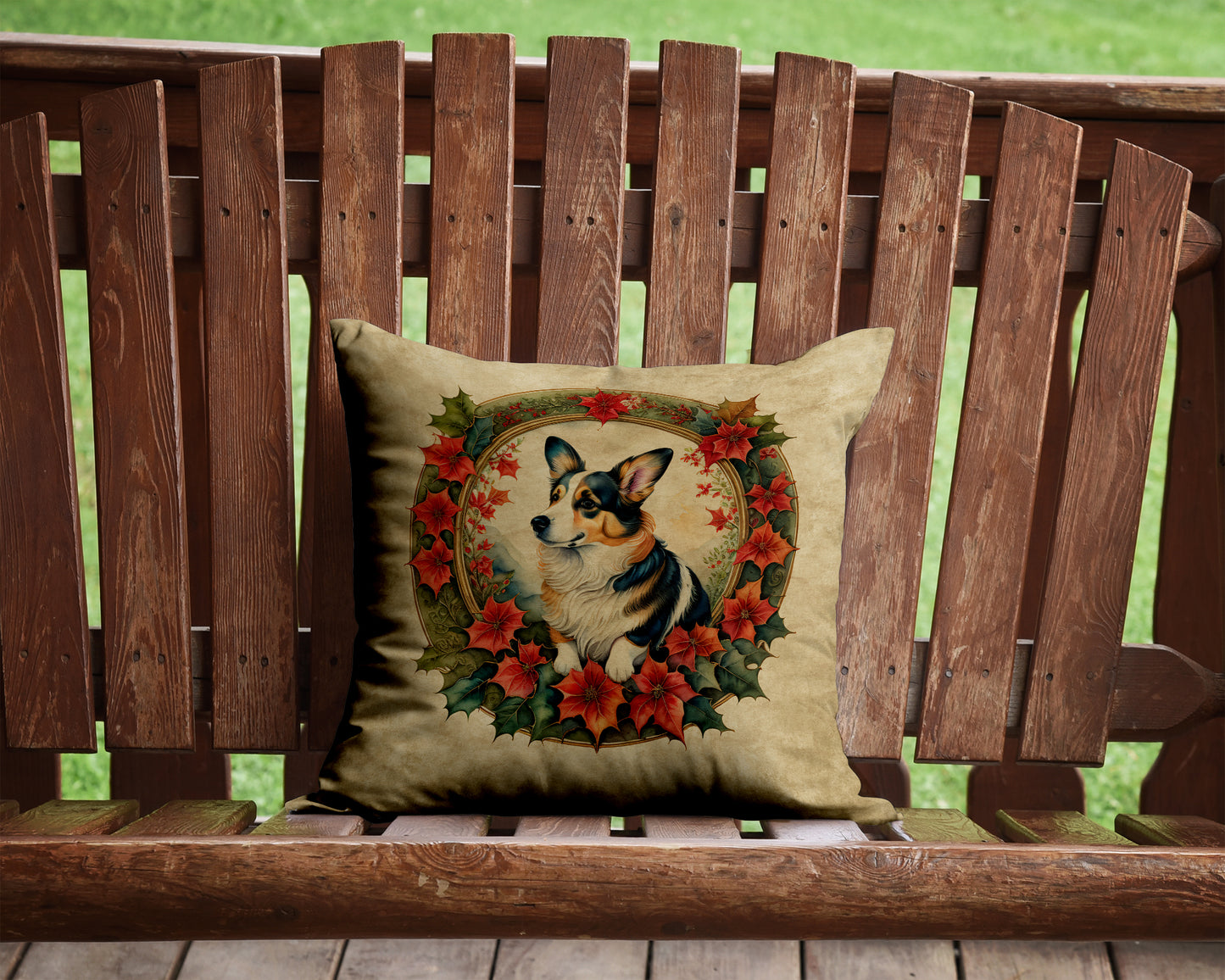 Corgi Christmas Flowers Throw Pillow