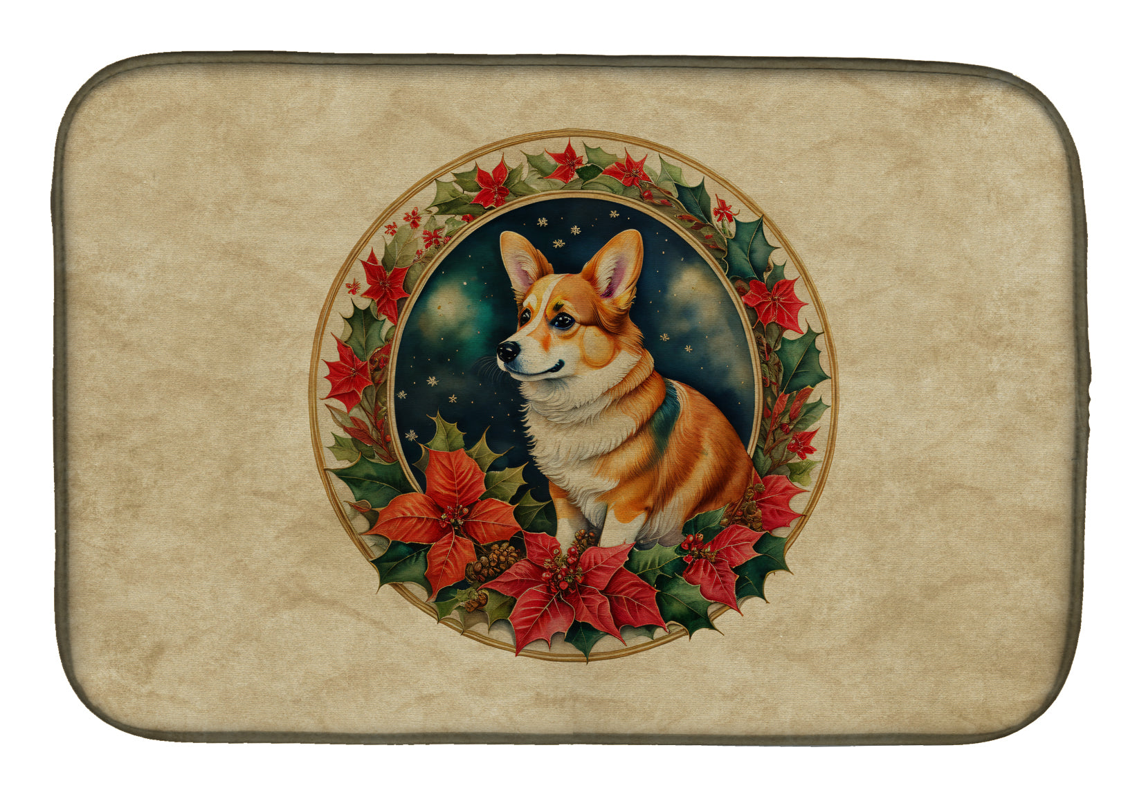 Buy this Corgi Christmas Flowers Dish Drying Mat