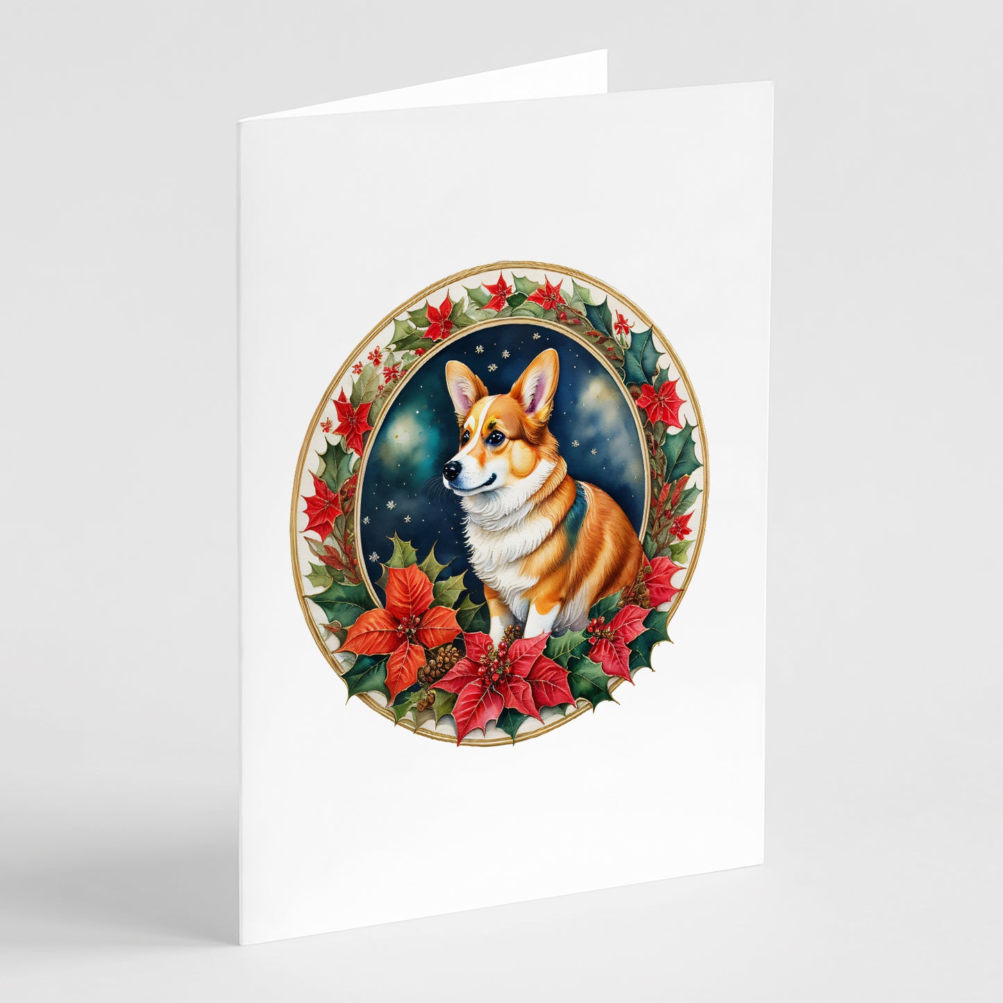 Buy this Corgi Christmas Flowers Greeting Cards Pack of 8