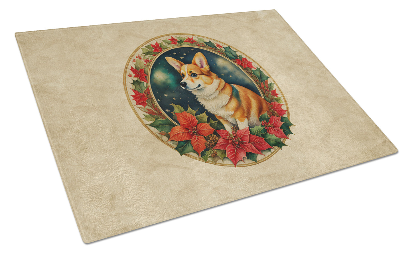 Buy this Corgi Christmas Flowers Glass Cutting Board