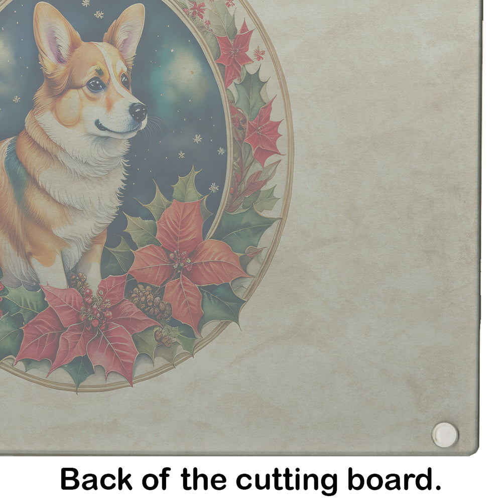 Corgi Christmas Flowers Glass Cutting Board