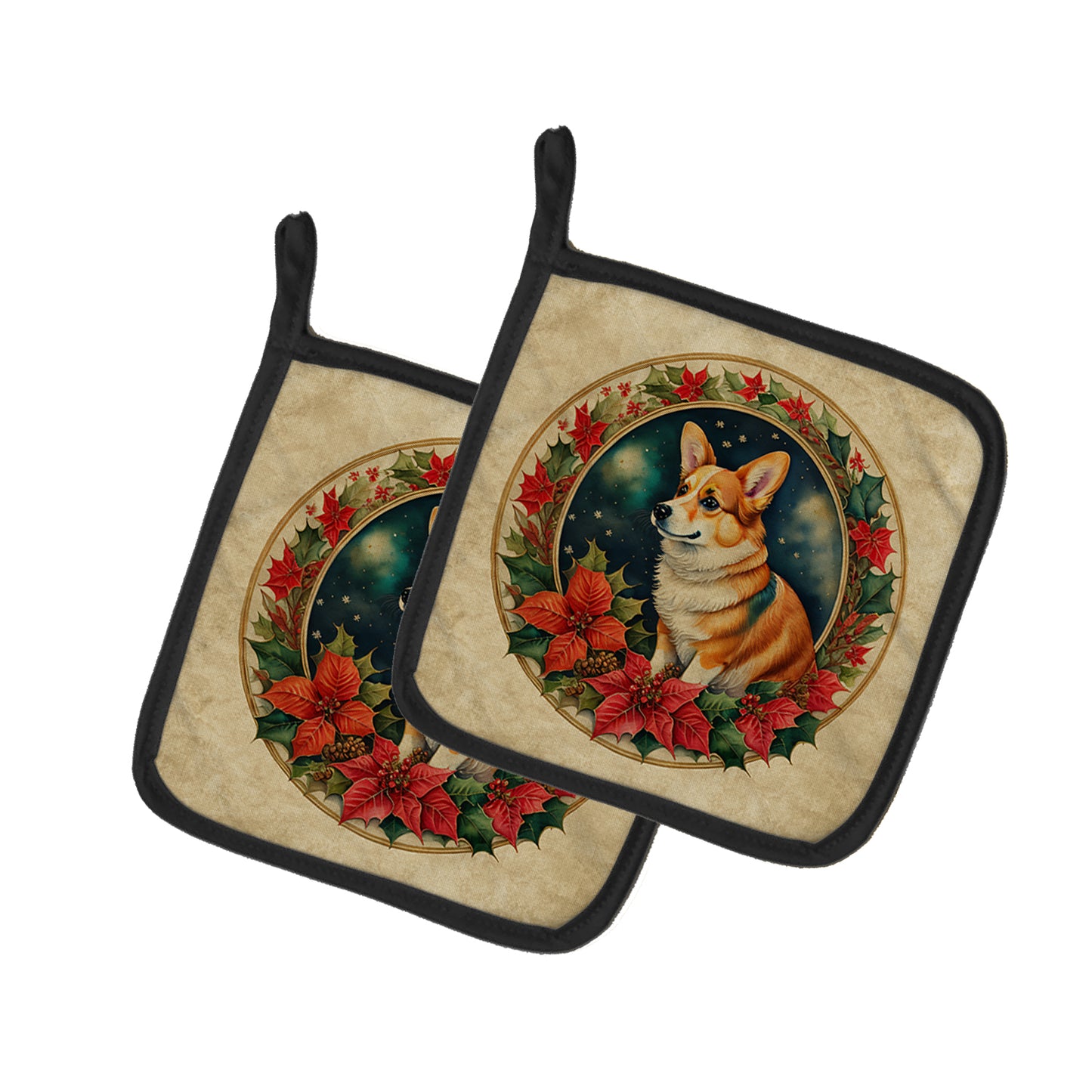 Buy this Corgi Christmas Flowers Pair of Pot Holders