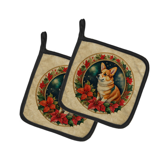 Buy this Corgi Christmas Flowers Pair of Pot Holders