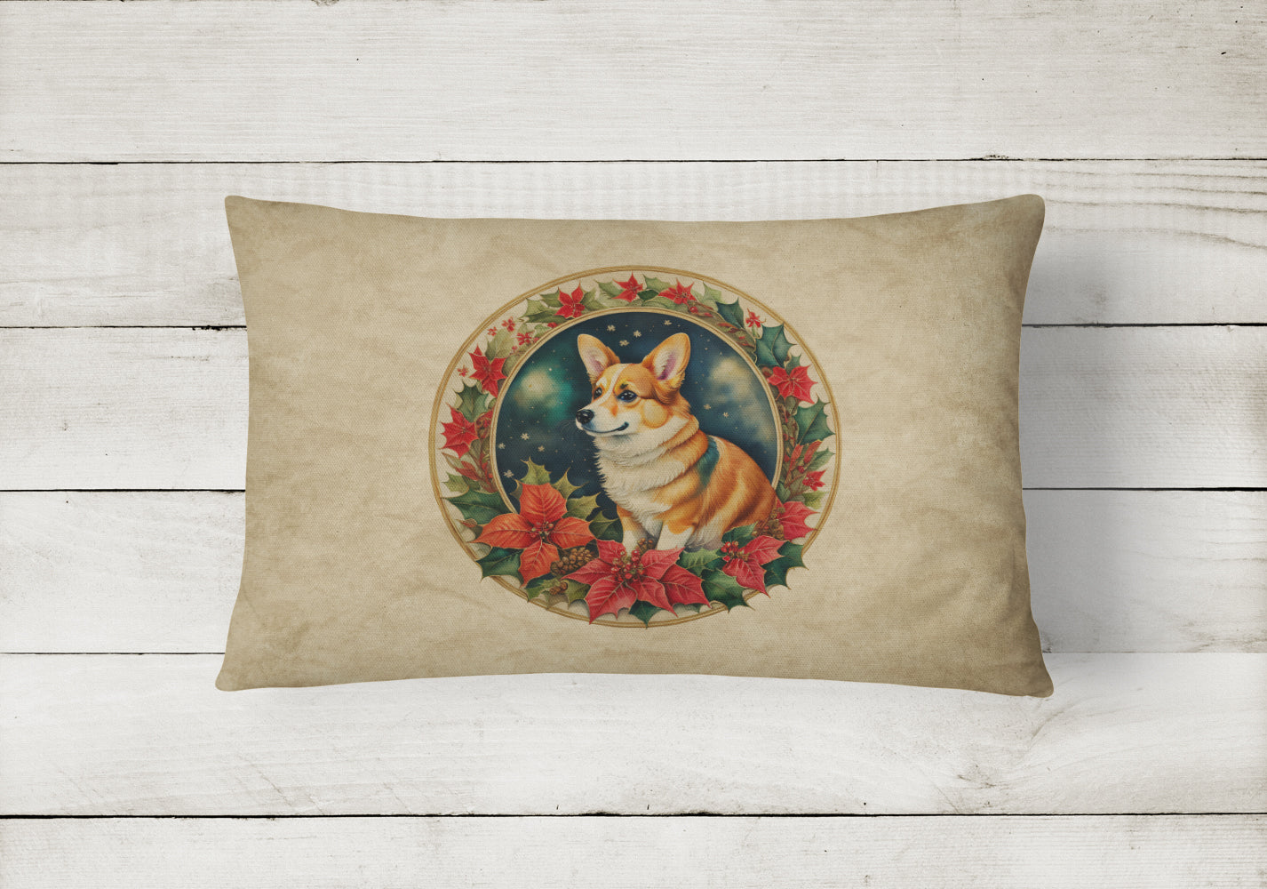 Corgi Christmas Flowers Throw Pillow