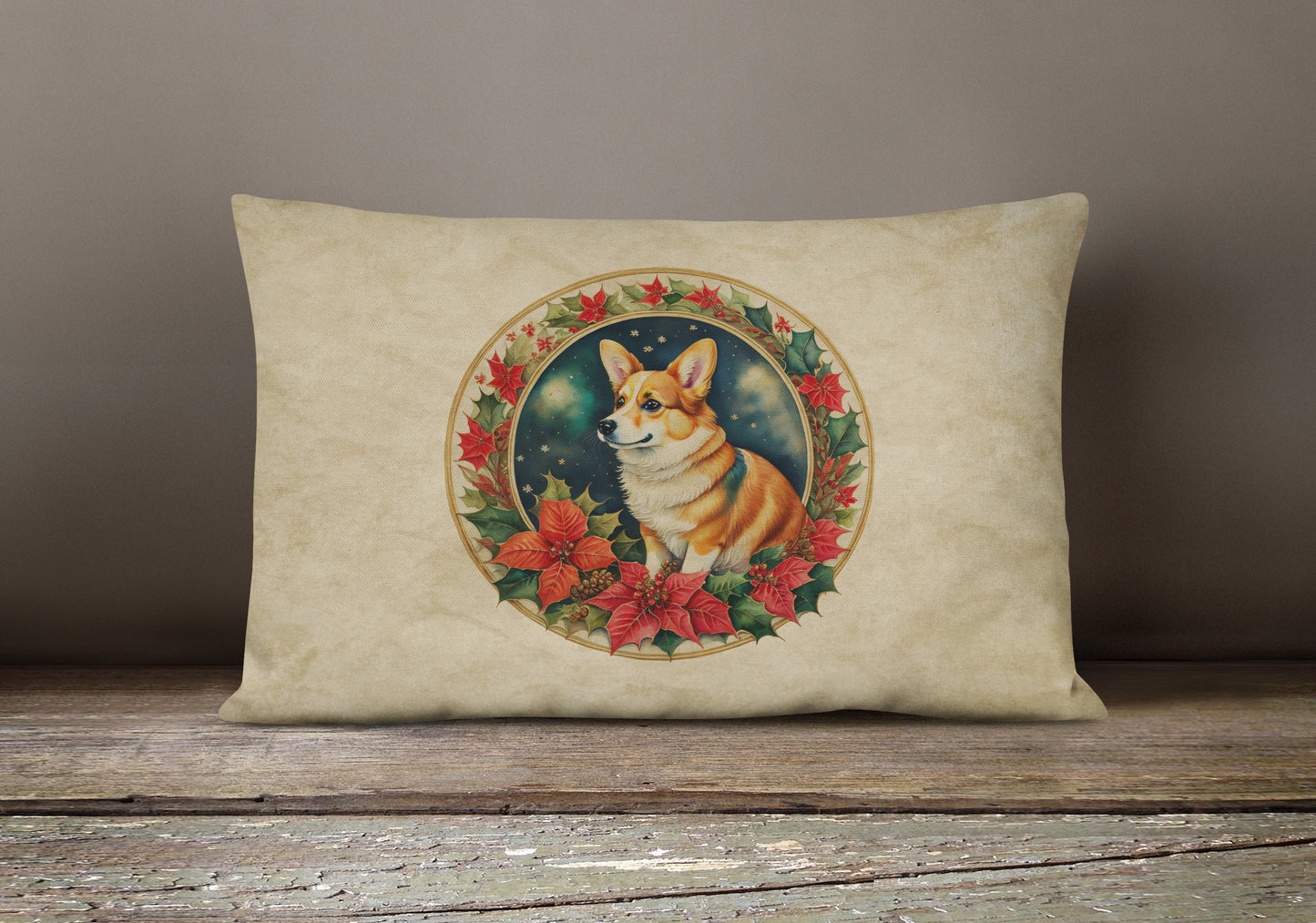 Corgi Christmas Flowers Throw Pillow