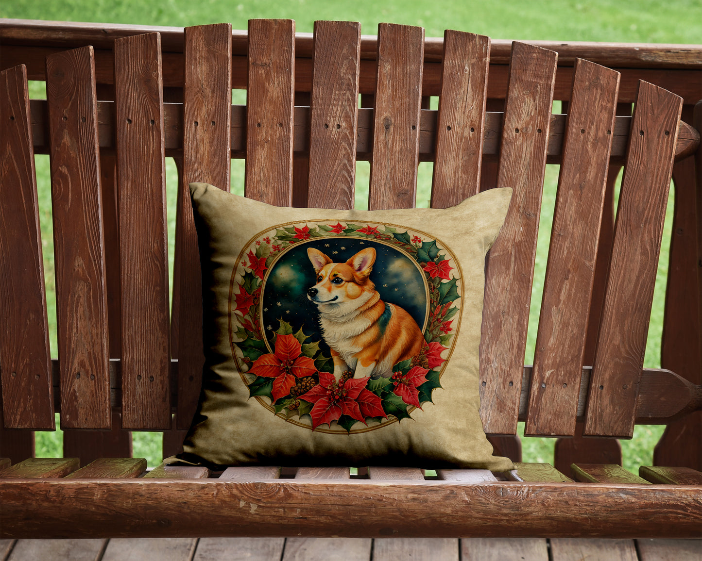 Corgi Christmas Flowers Throw Pillow