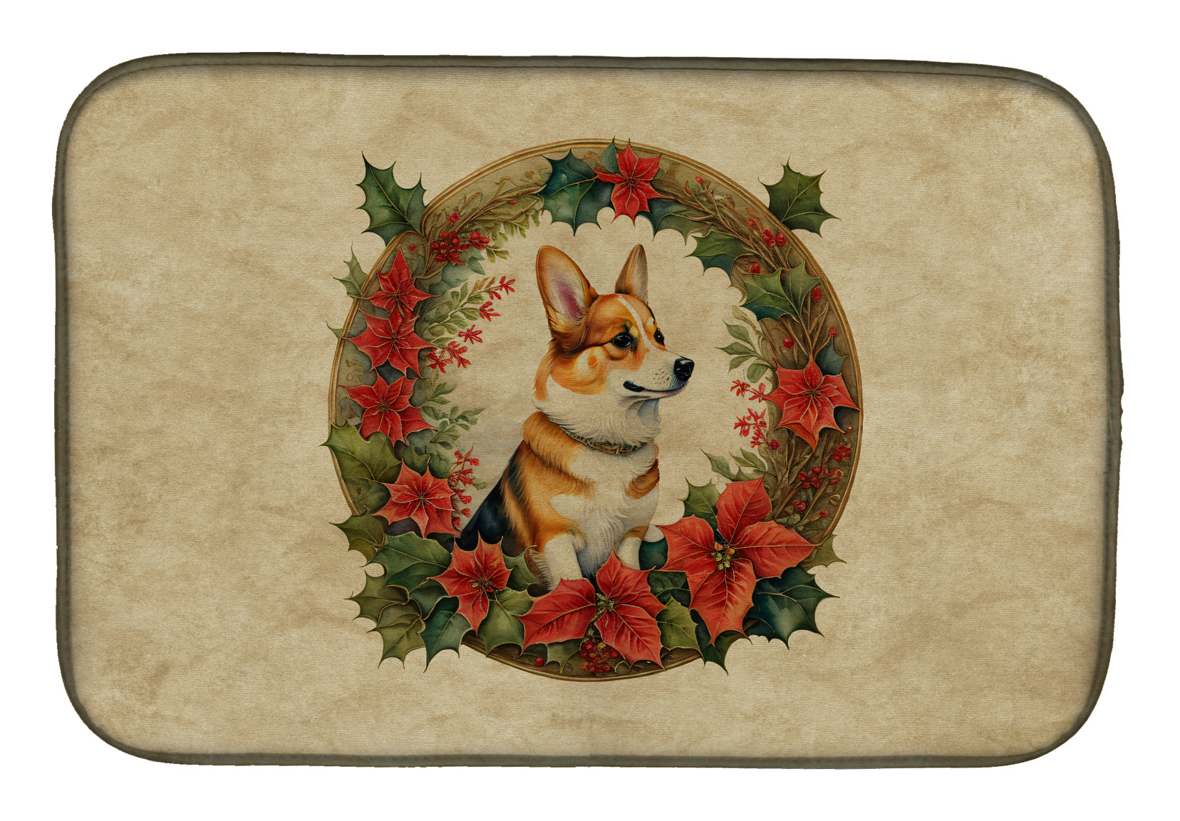 Buy this Corgi Christmas Flowers Dish Drying Mat